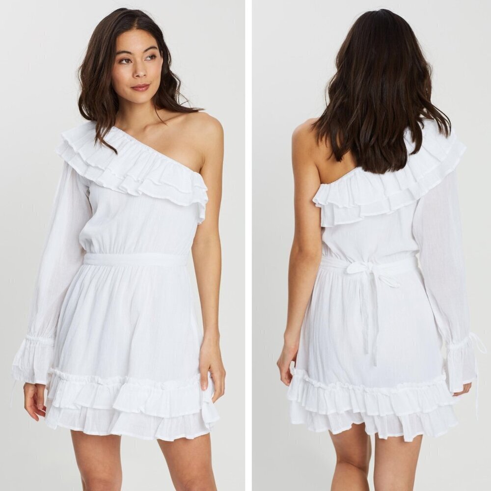 Free People Rue Stiic Ana Cotton Ruffled One Shoulder Mini Dress 37480